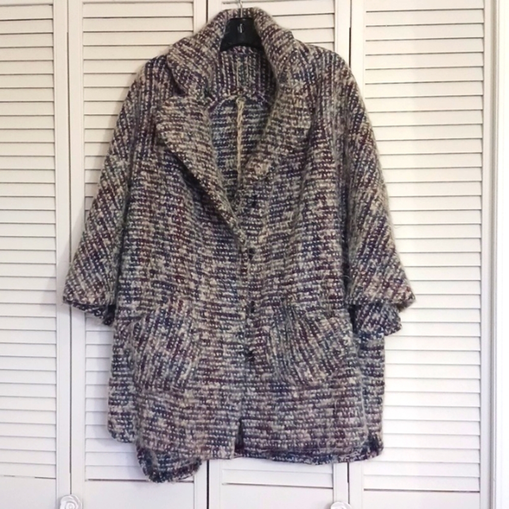 Vintage Handmade Multi Coloured Knit Carpet Poncho Coat, Oversized, One Size